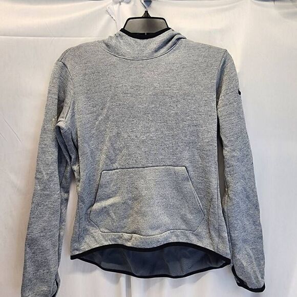 Nike Gray Dri-Fit Knit Hoodie Pullover Black Swoosh Logo Hooded Kangaroo Women's - Picture 1 of 9